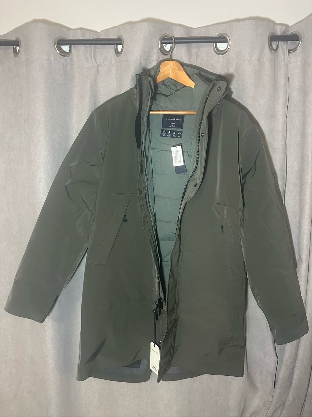 Rare New Premium 3-In-1 Parka Down Insulated with Shell Men’s Small Green A&F